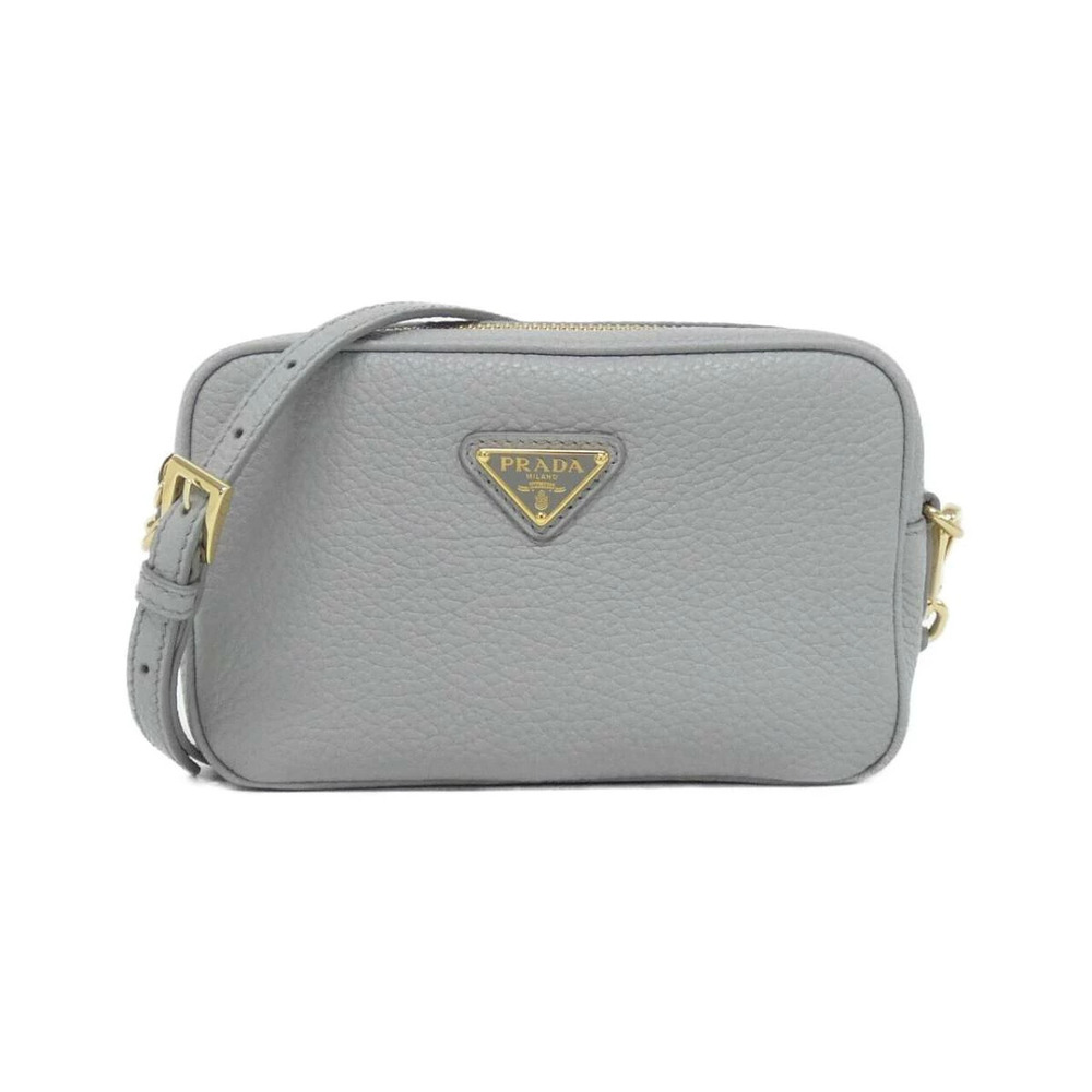 Prada Leather Shoulder Bag grained gray calf leather enameled metal